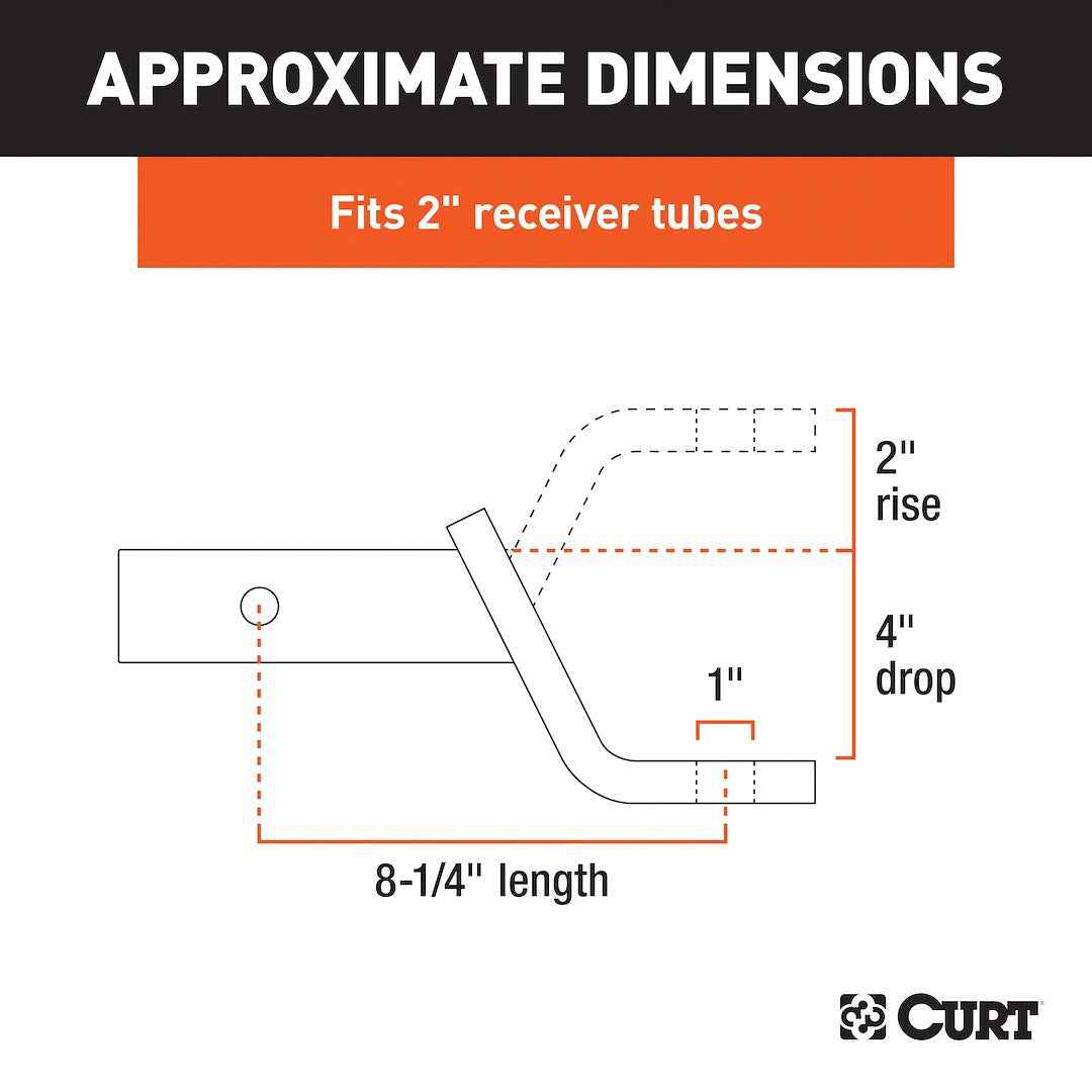 CURT 45296 Ball Mount - 2 in Receiver, 4 in Drop