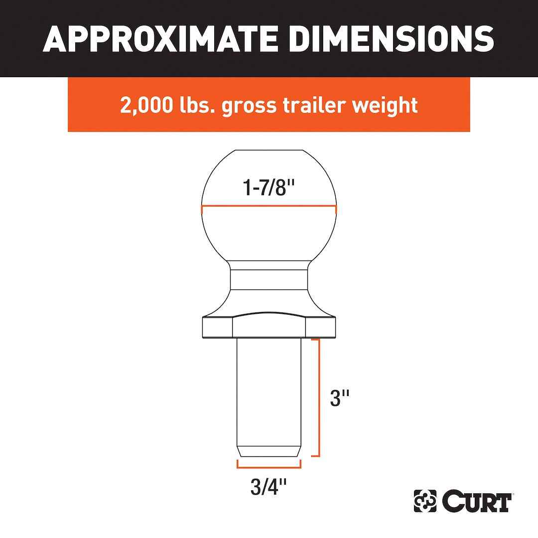 CURT Trailer Ball - 1-7/8 in, 3/4 in Shank, 2000 lb – 40016