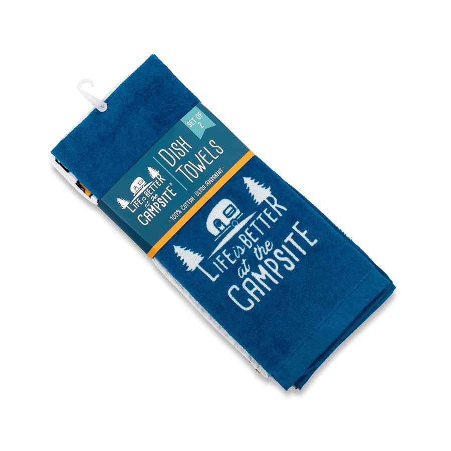 Camco 53301 Blue-and-White Cotton Campsite Towels, Pair
