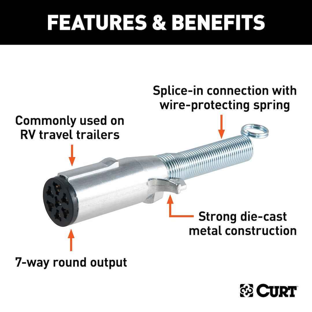 CURT 7-Way Round Trailer Plug with Spring – 58180