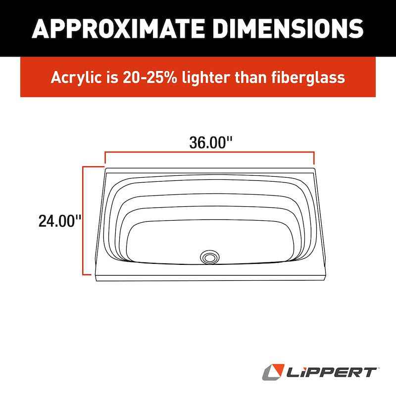 Lippert Components 209369 Lippert Better Bath 24" x 36" RV Bathtub, Parchment ABS Tub – image 4