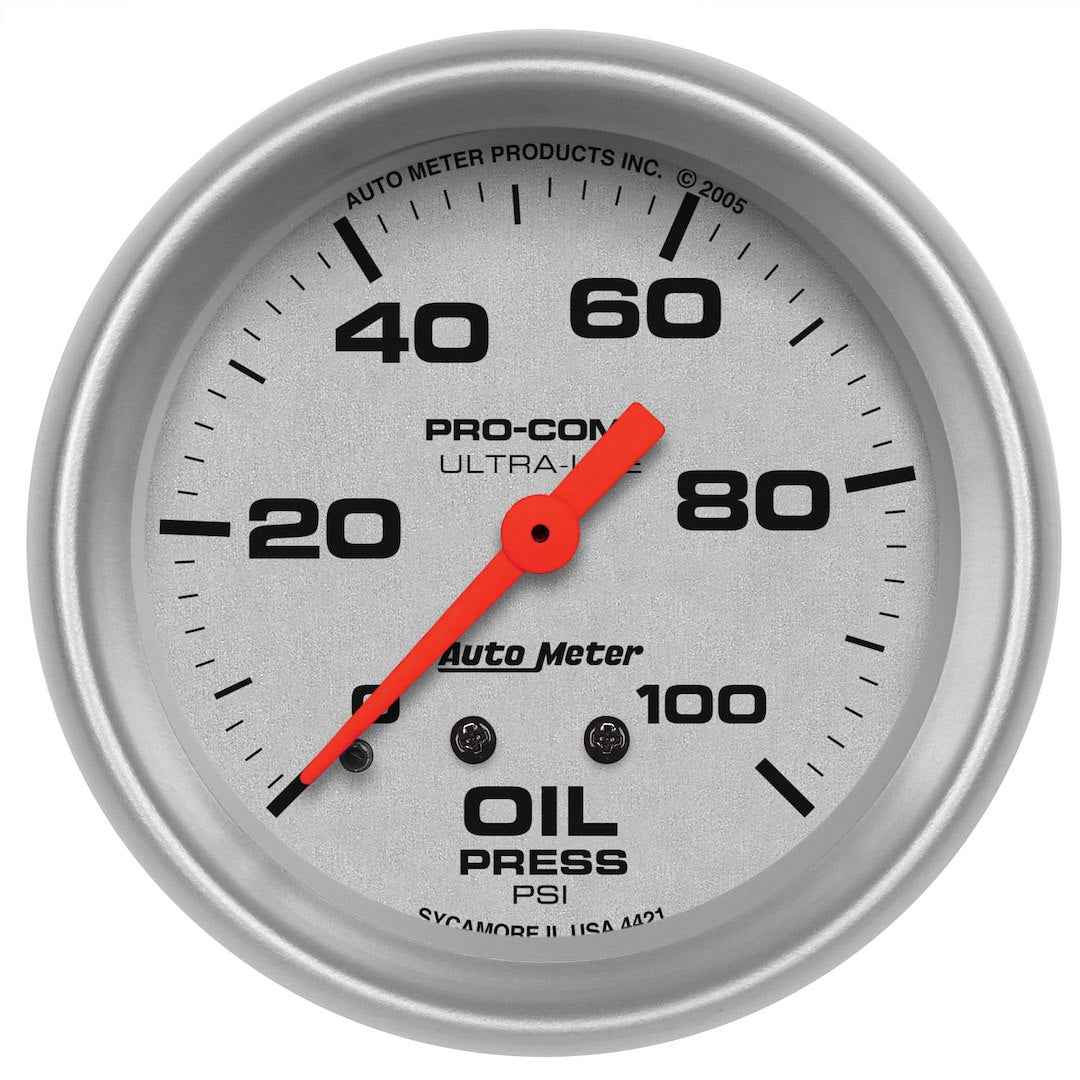 AutoMeter 4421 Ultra-Lite Silver Mechanical Oil Gauge, 2-5/8 Inch
