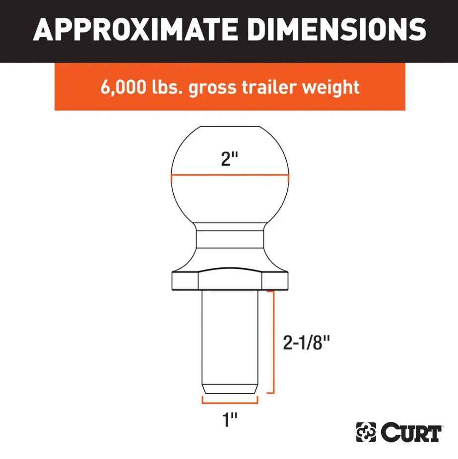 CURT 40166 2-Inch 6000-lb Hitch Ball, 2-1/8-Inch Shank