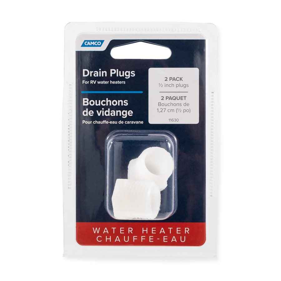 Camco 1/2-14 NPT Plastic Water Heater Drain Plugs, Pair – 11630