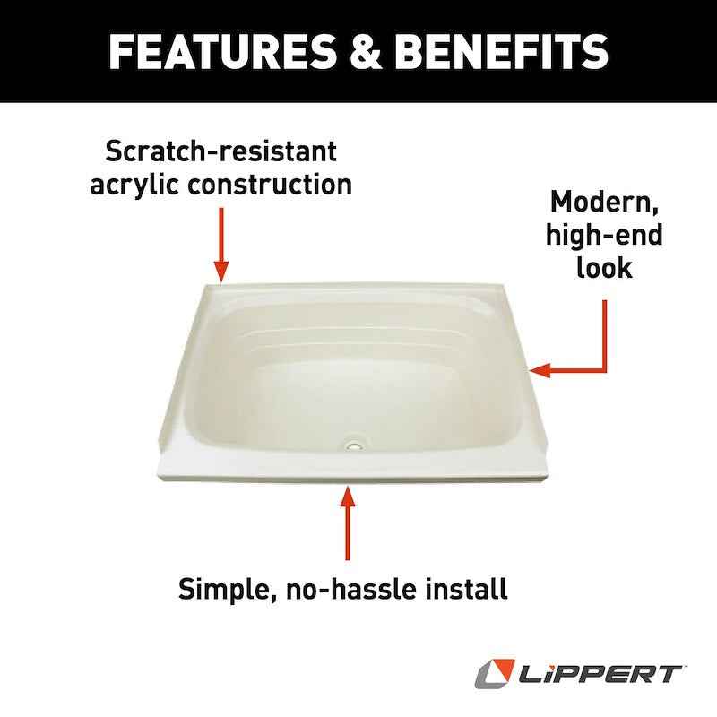 Lippert Components 209369 Lippert Better Bath 24" x 36" RV Bathtub, Parchment ABS Tub – image 5