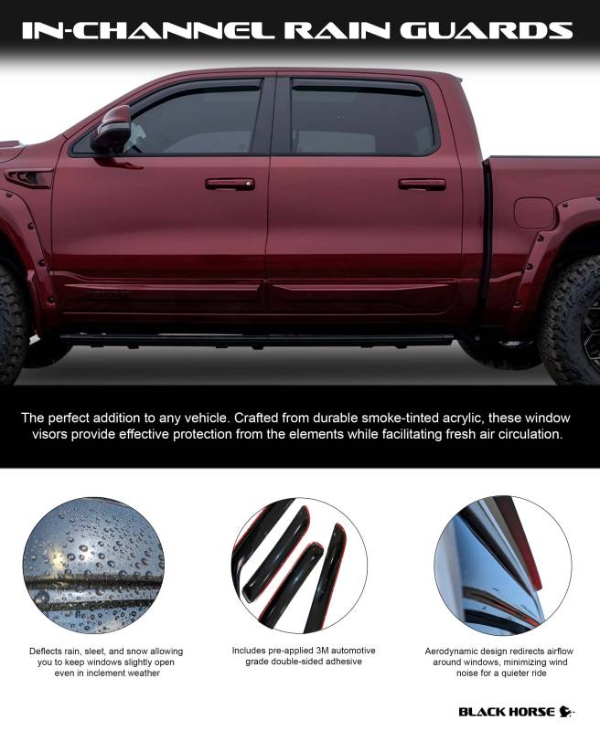 Black Horse Offroad 1494276IN Ridgeline 3-mm Smoked Acrylic Window Visors - image 6