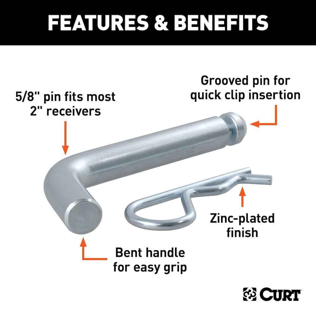 CURT 21504 5/8-Inch Grooved Hitch Pin for 2-Inch Receivers