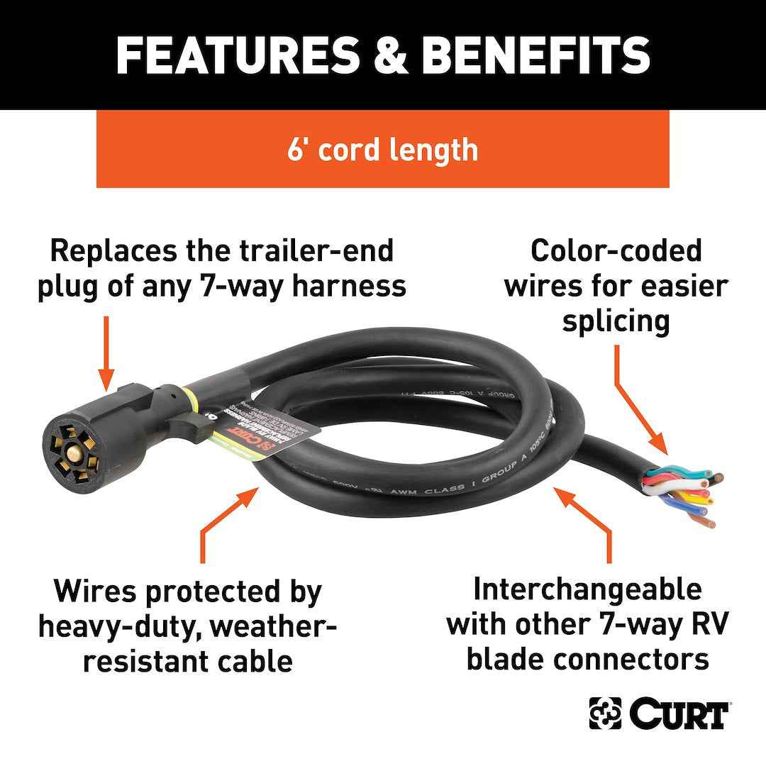 CURT 7-Way RV Blade Trailer Plug - 6-ft Wires – 56621