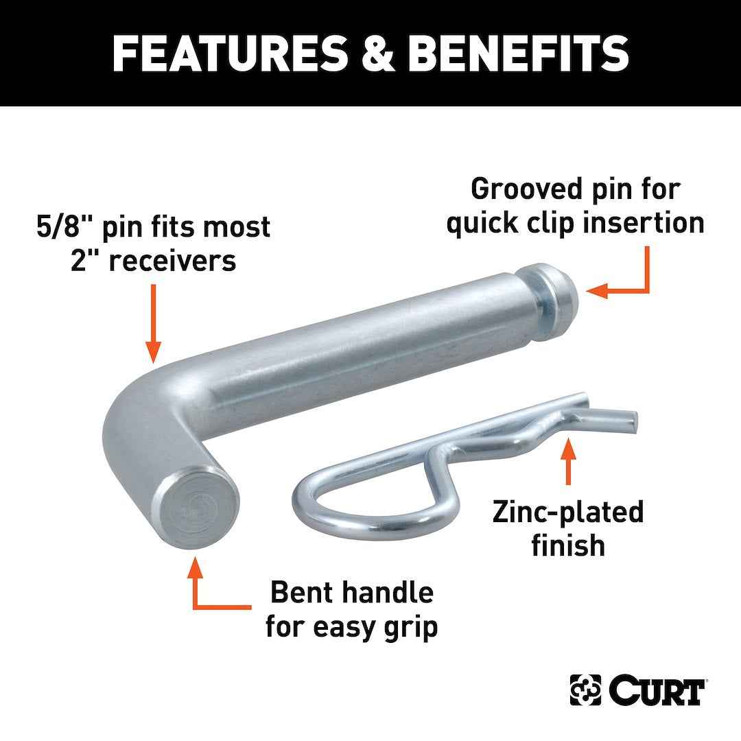 CURT 21505 5/8-Inch Grooved Hitch Pin for 2-Inch Receivers