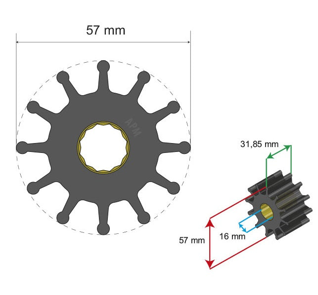 Albin 06-01-037 Premium Volvo Gasoline Cooling-Pump Impeller - image 3