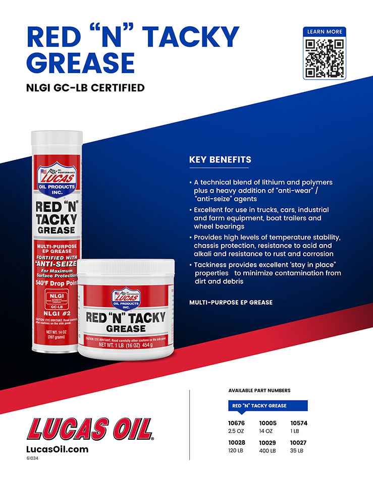 Lucas Oil 1000530 Red ’N’ Tacky Lithium Grease, 14-Ounce Cartridge