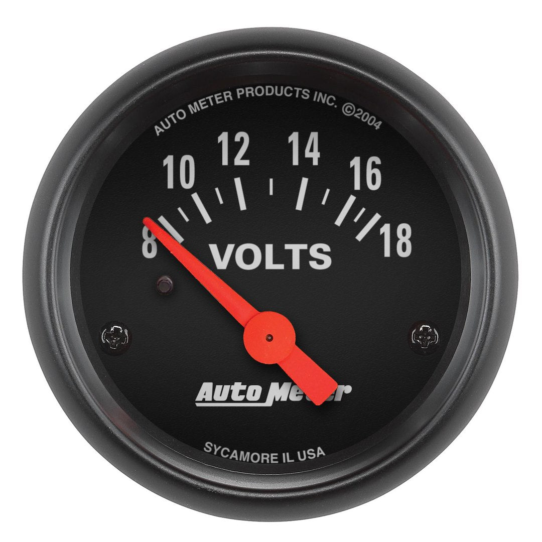 AutoMeter 2645 Z-Series Black Short-Sweep Voltmeter, 8–18 V