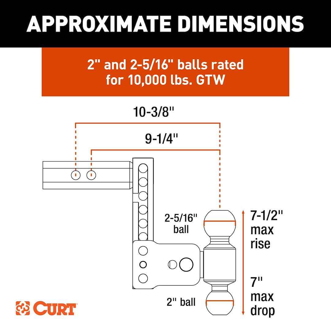 CURT 45962 StowPro Adjustable 2-Inch-Receiver Dual-Ball Mount