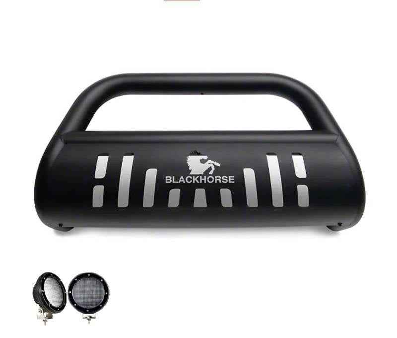 Black Horse Offroad BB096410A-SP-PLFB Tacoma Black Bull Bar with Lights and Skid Plate - image 1