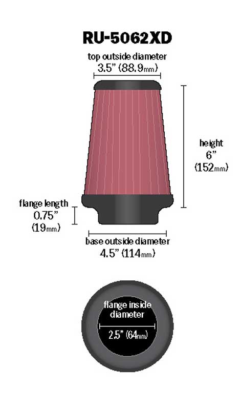 K&N Ru-5062xd Washable Universal Flanged Air Filter
