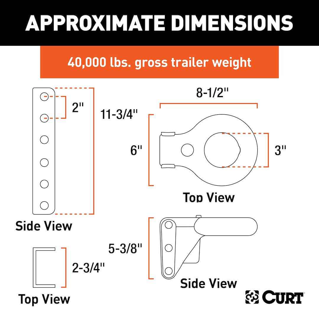 CURT Lunette Ring - 3 in, Channel Mount, 11-3/4 in – 48641