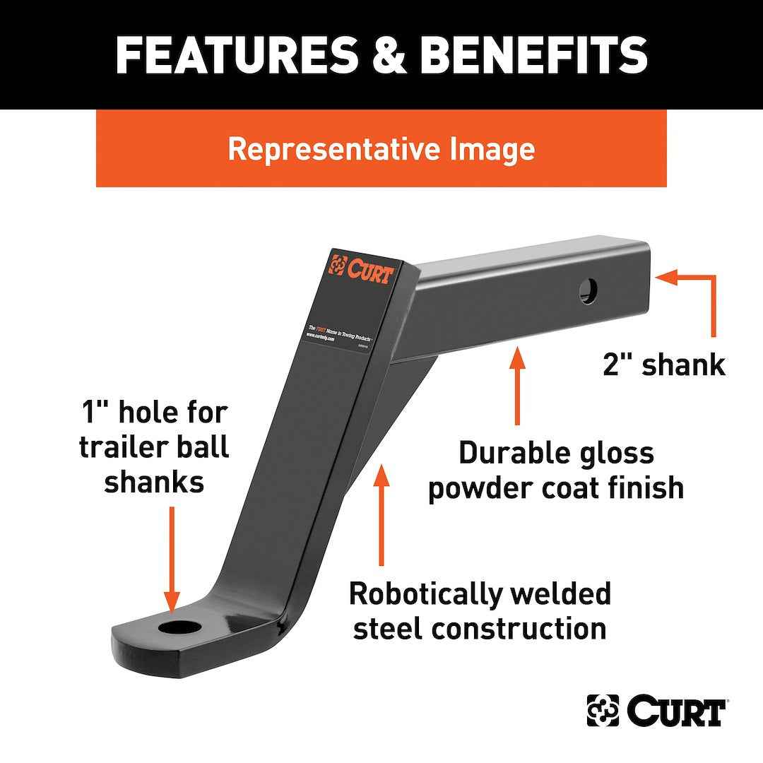 CURT 45890 Ball Mount - 2 in Receiver, 8 in Drop