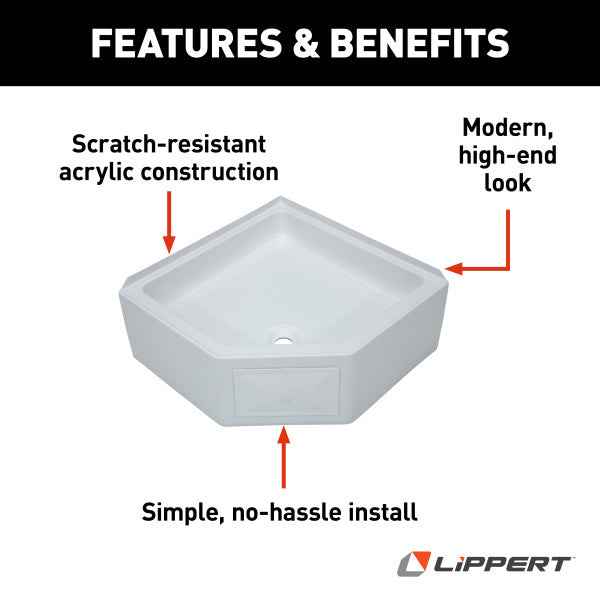 Lippert Components 325246 Lippert Better Bath 27" x 27" RV Corner Shower Pan, Center Drain – image 5