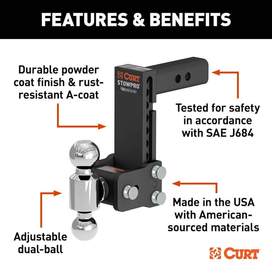 CURT 45962 StowPro Adjustable 2-Inch-Receiver Dual-Ball Mount