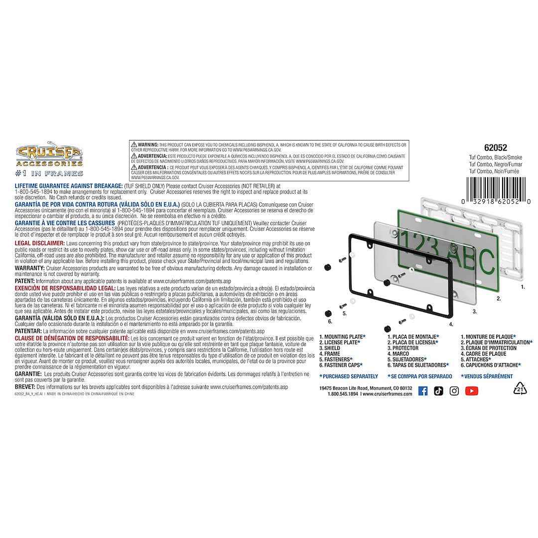 Cruiser License Plate Frame - Tuf Bubble Shield, Automotive – 62052