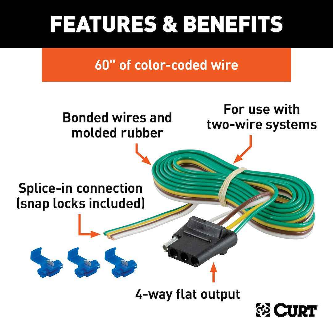 CURT 58044 Vehicle 4-Flat Socket Kit with 60-Inch Leads
