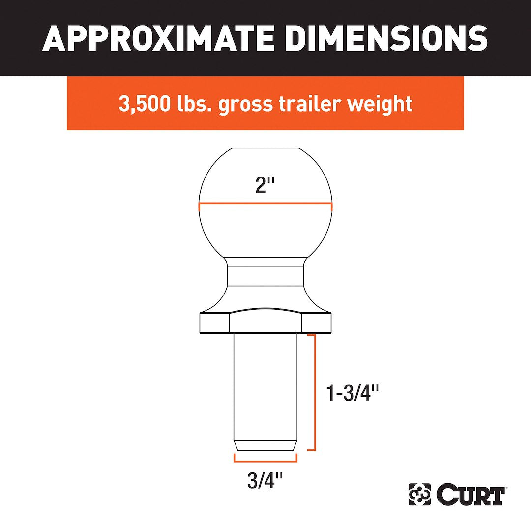 CURT Trailer Hitch Ball (40164) – Shank Length (In): 1-3/4 Inch