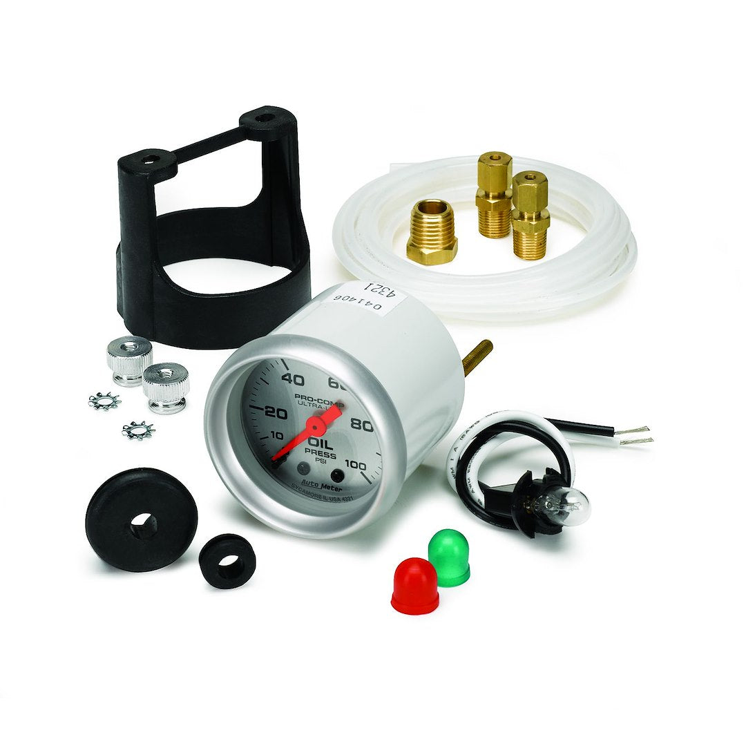 AutoMeter 4321 Ultra-Lite Silver Oil Gauge, 0–100 PSI - image 1