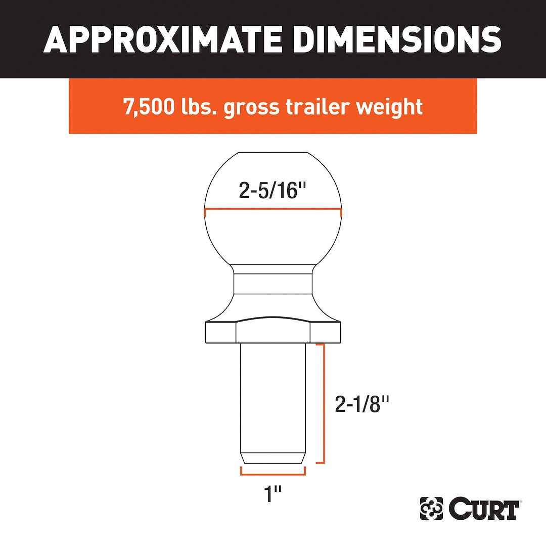 CURT Trailer Ball - 2-5/16 in, 1 in Shank, 7500 lb – 40067