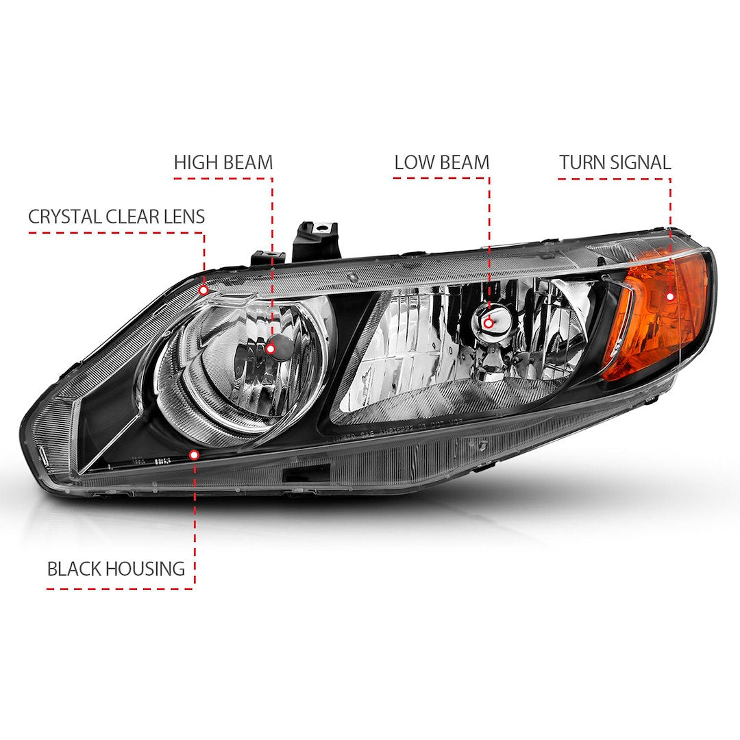 ANZO USA 121547 Civic GX Black Crystal Headlight Pair - image 3