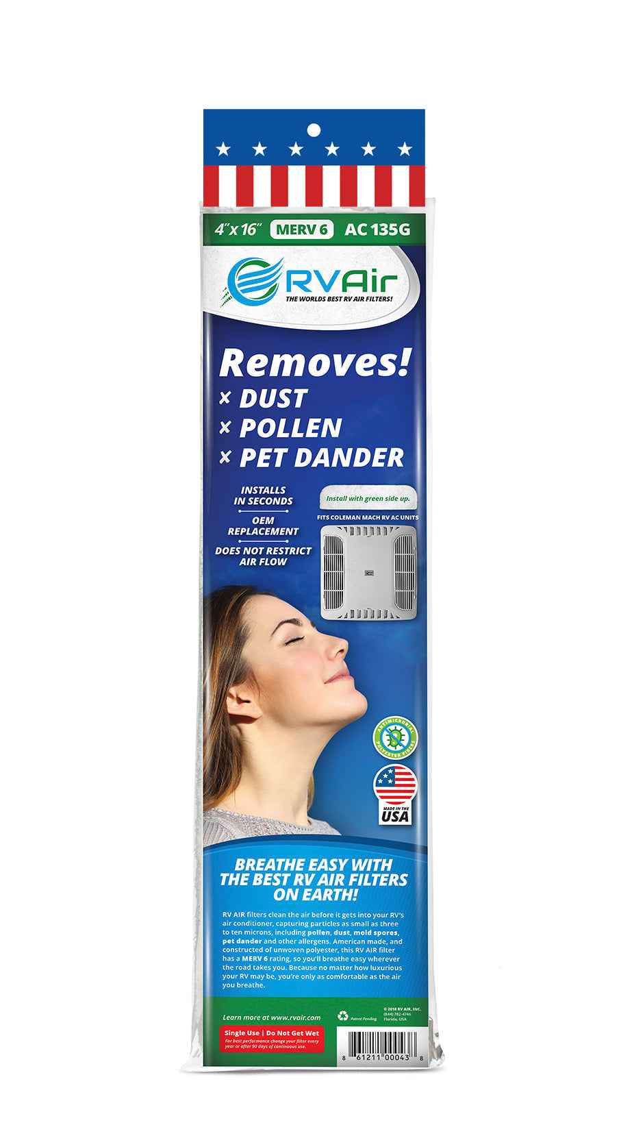 RV Air Coleman MERV 6 Return-Air Filter, 16 x 4 – AC135G