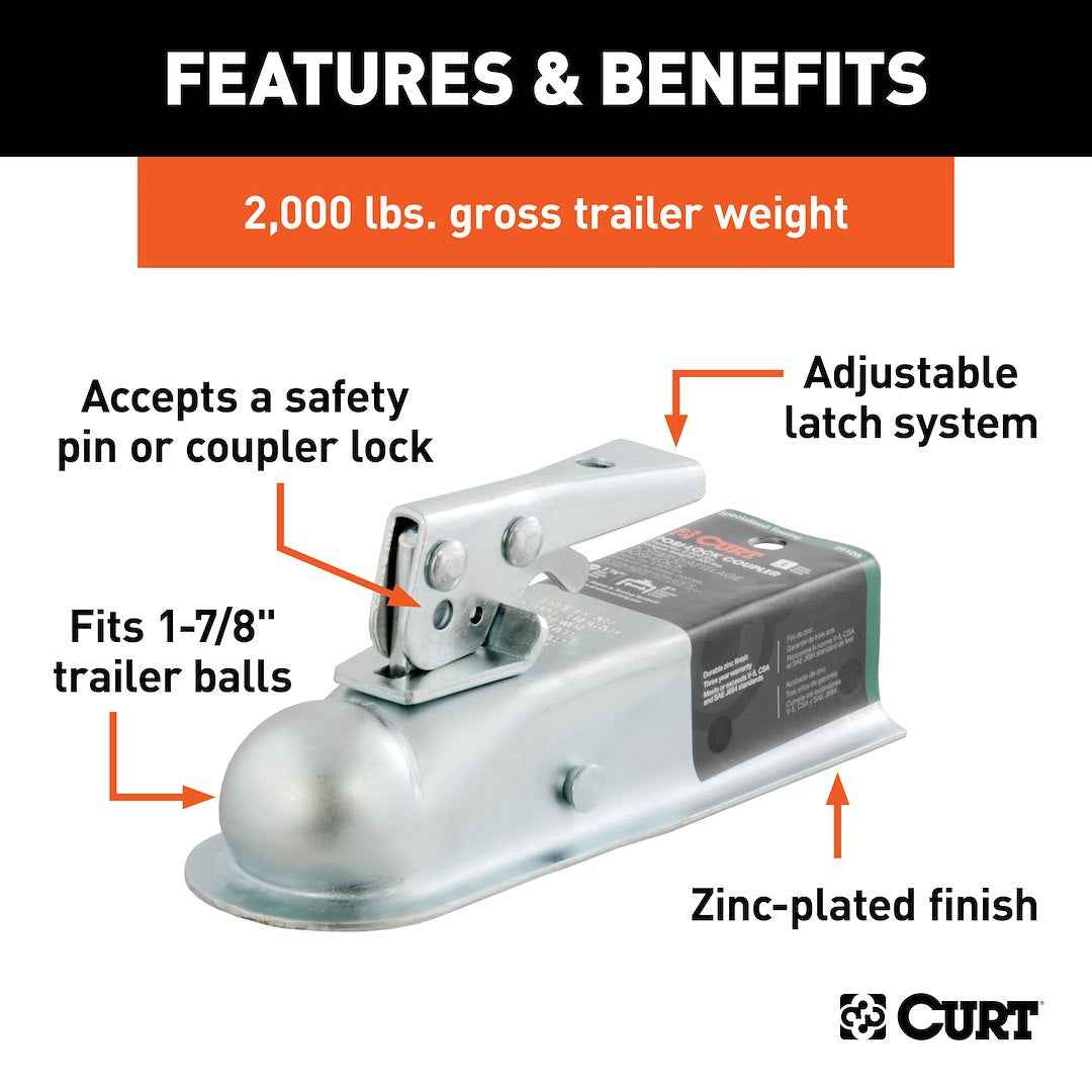 CURT Class I Coupler for 1-7/8-Inch Ball and 2-Inch Tongue – 25128