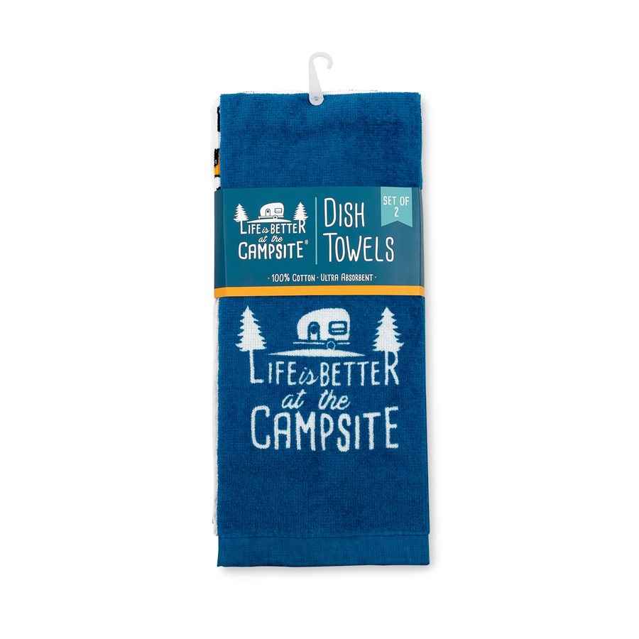 Camco 53301 Blue-and-White Cotton Campsite Towels, Pair