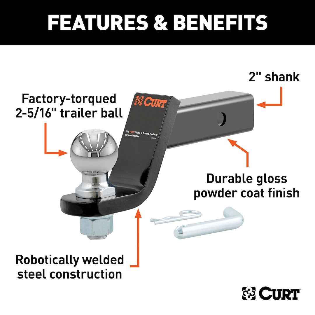 CURT Ball Mount - 2-5/16 in Ball, 4 in Drop, 7500 lb – 45042