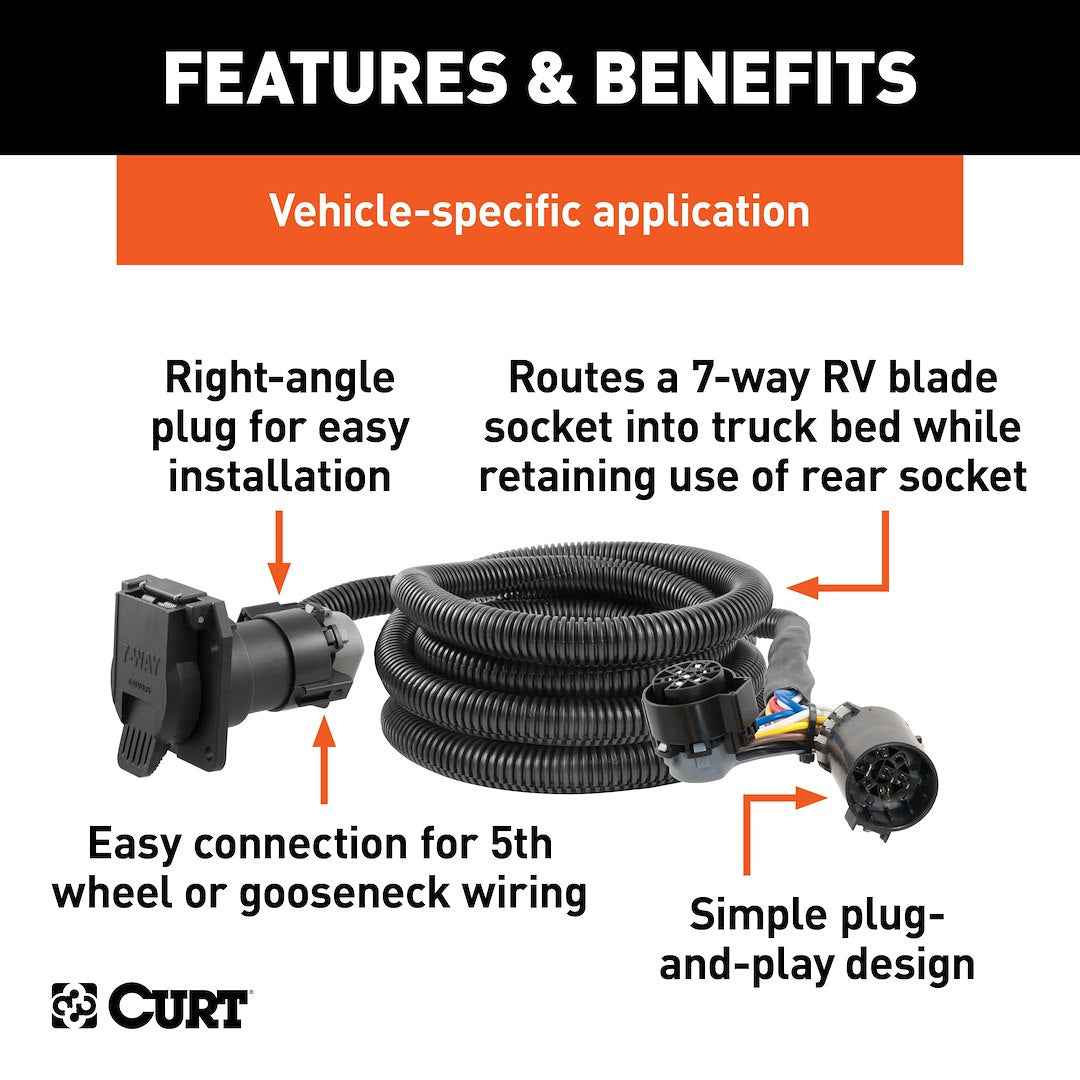 CURT 10-ft Truck-Bed Wiring Extension - 7-Way RV Blade – 56000