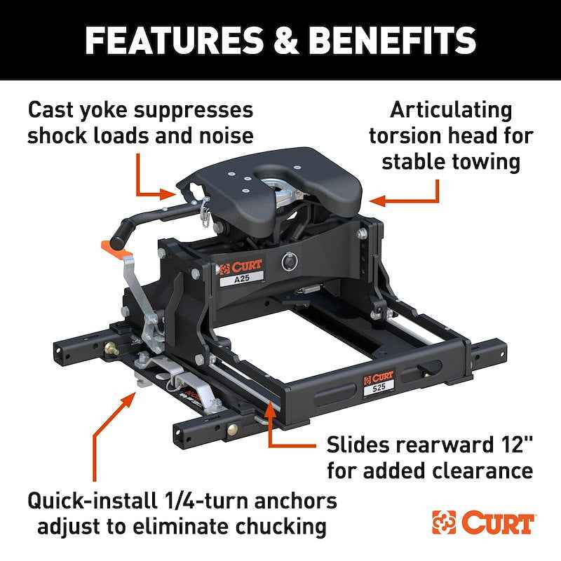 CURT 16057 A25 25K Fifth Wheel Hitch with S25 Slider, OEM Puck System – image 3