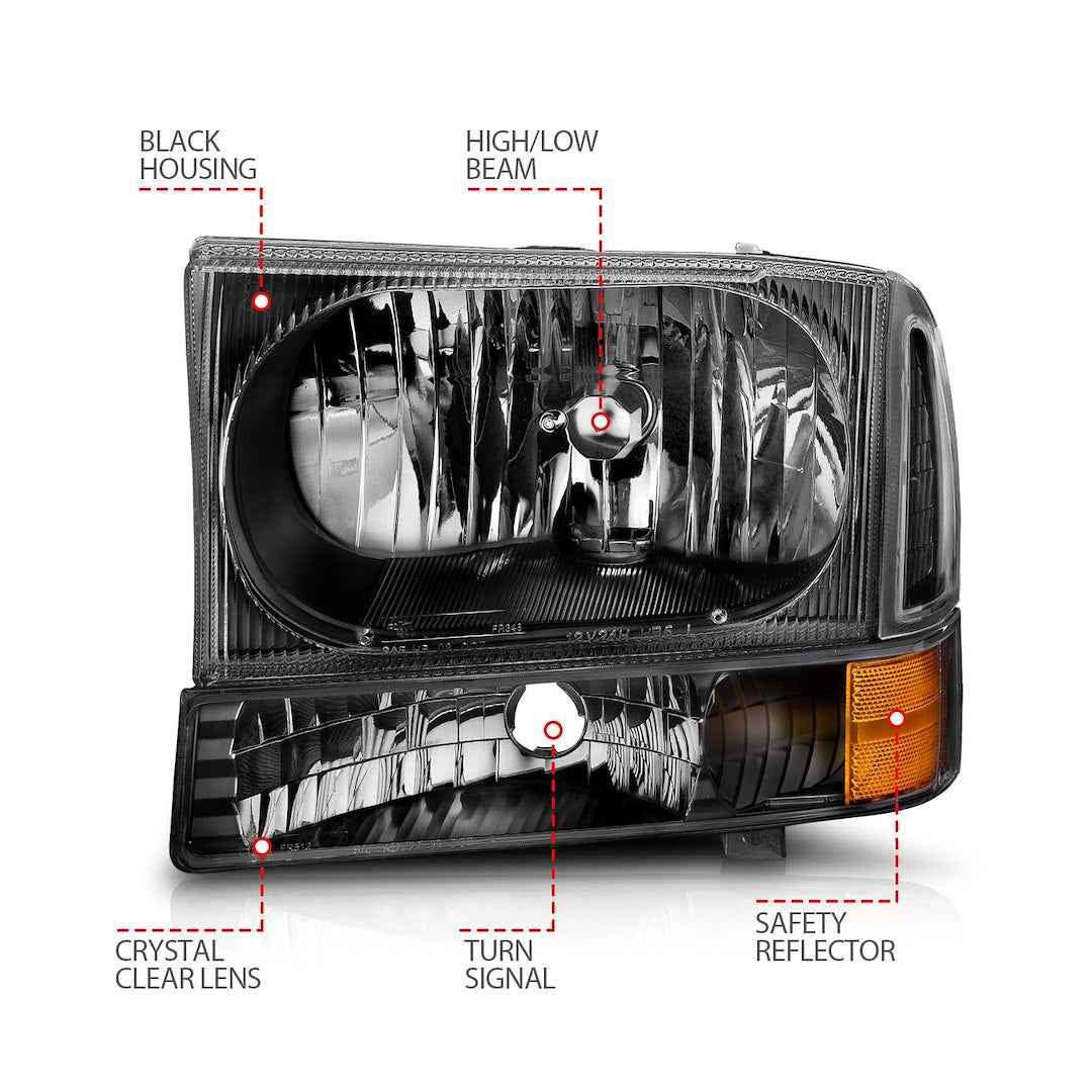 ANZO USA 111080 Black Halogen Headlight Pair with Amber Reflectors