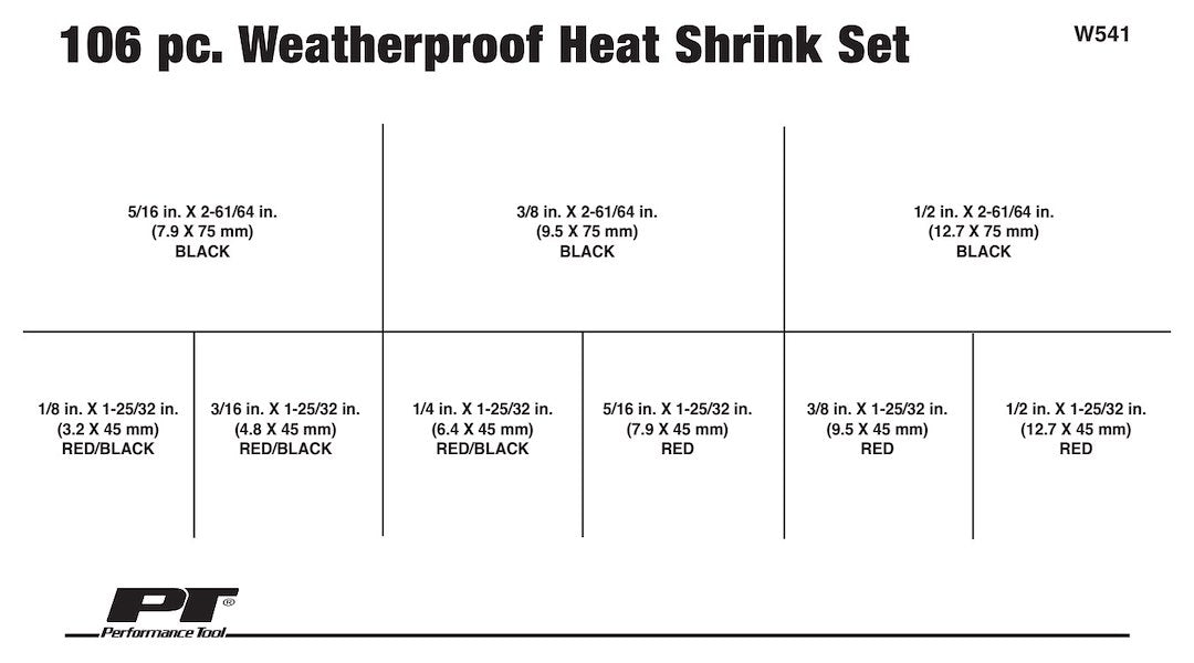 Performance Tool W541 Heat-Shrink Tube Selection