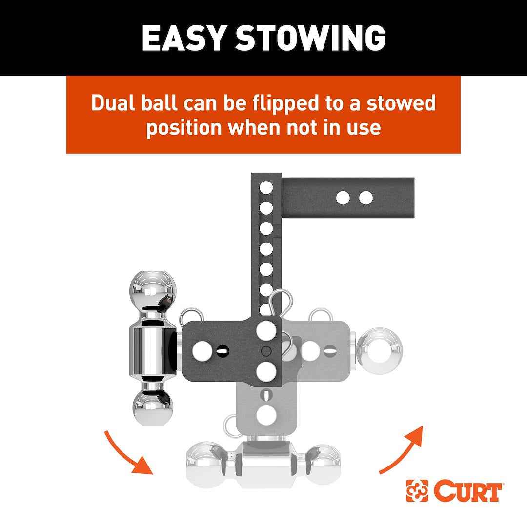 CURT 45962 StowPro Adjustable 2-Inch-Receiver Dual-Ball Mount