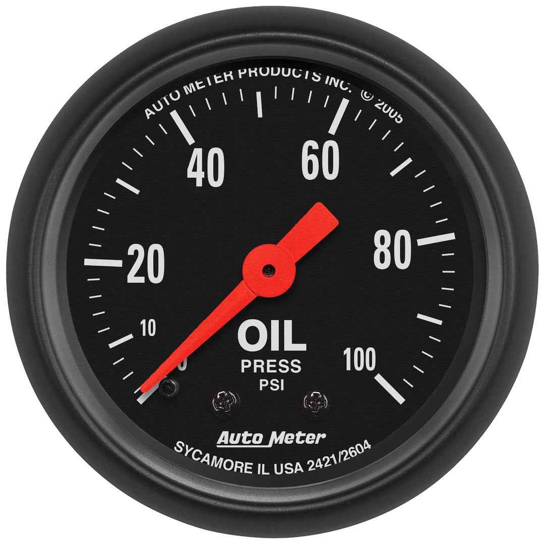 AutoMeter 2604 Z-Series Black Mechanical Oil Gauge, 0–100 PSI