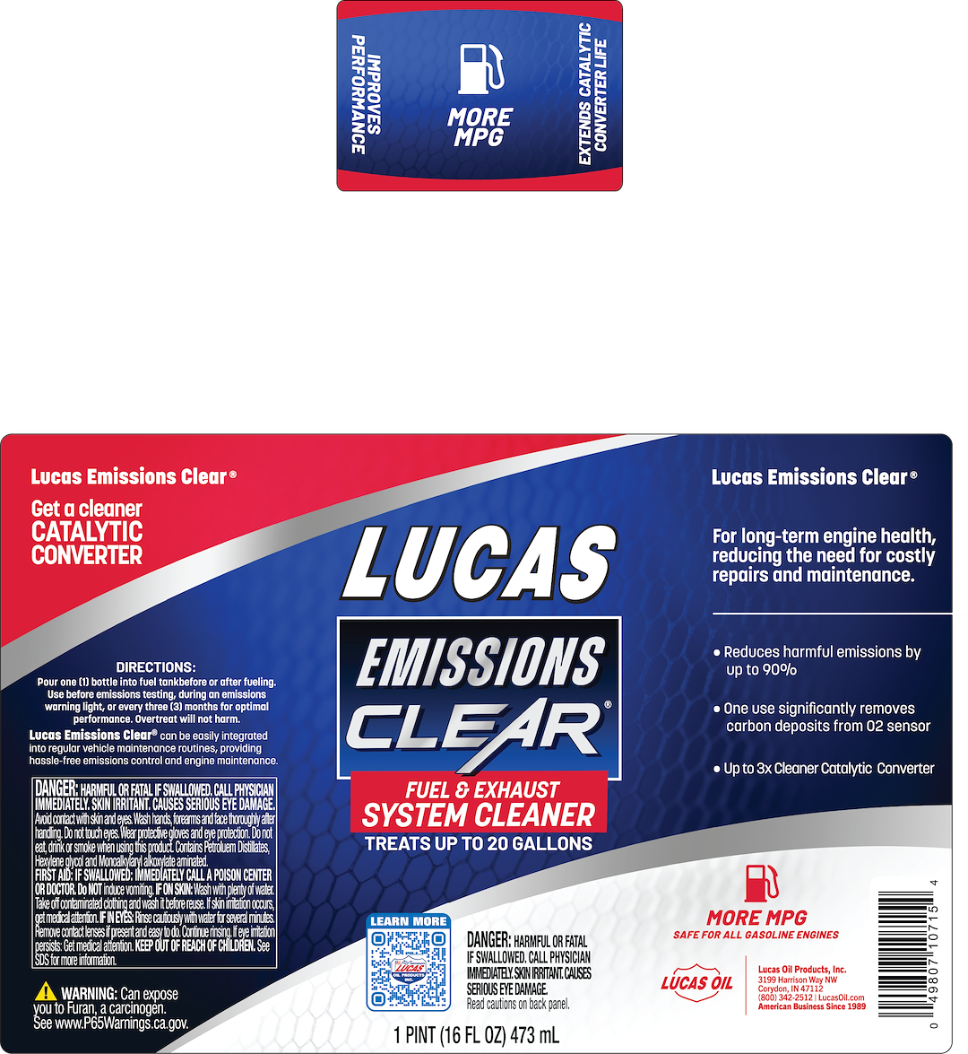 Lucas Oil 10715-8 Emissions Clear™ Fuel/Exhaust Cleaner