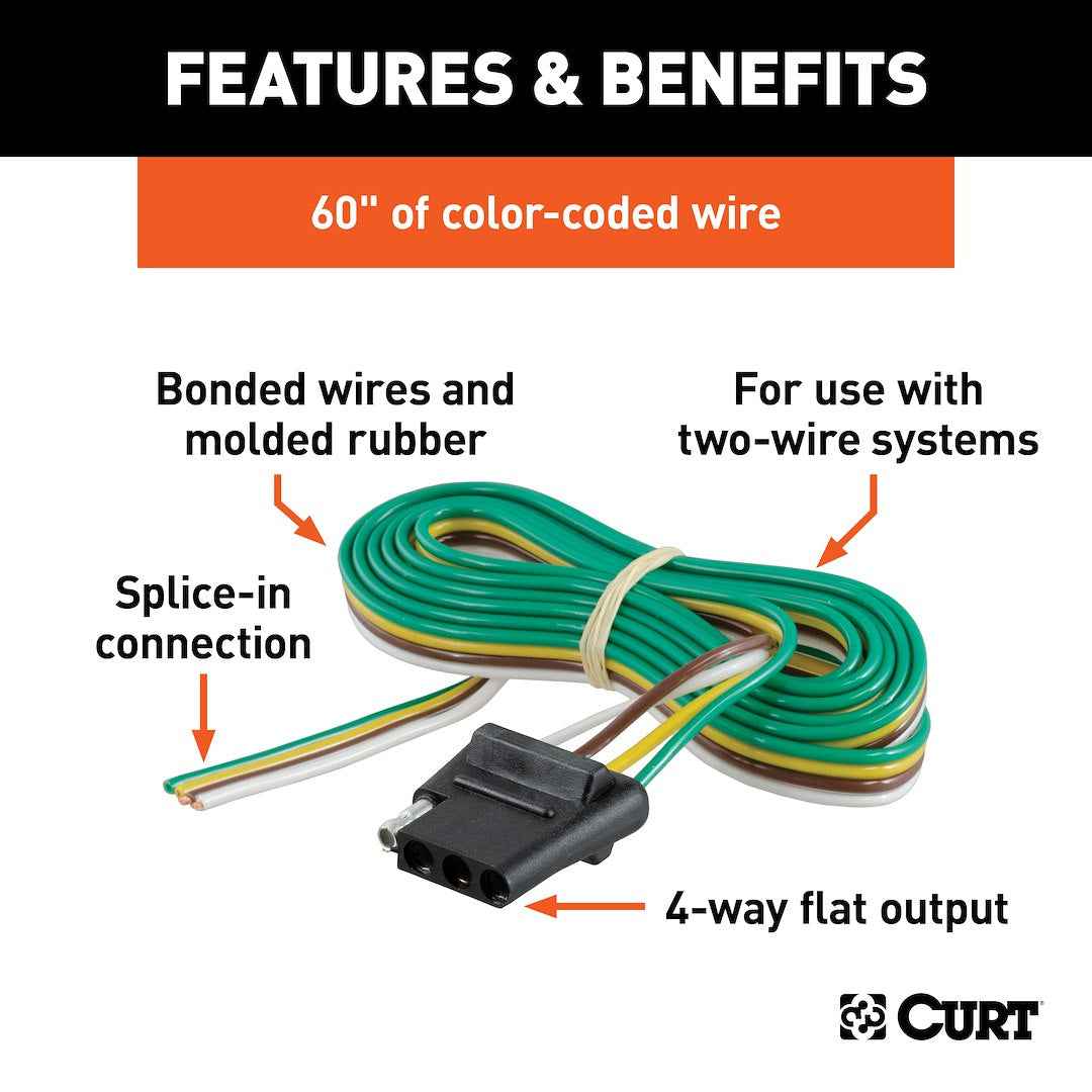 CURT 58040 Vehicle 4-Flat Socket with 60-Inch Bonded Wire