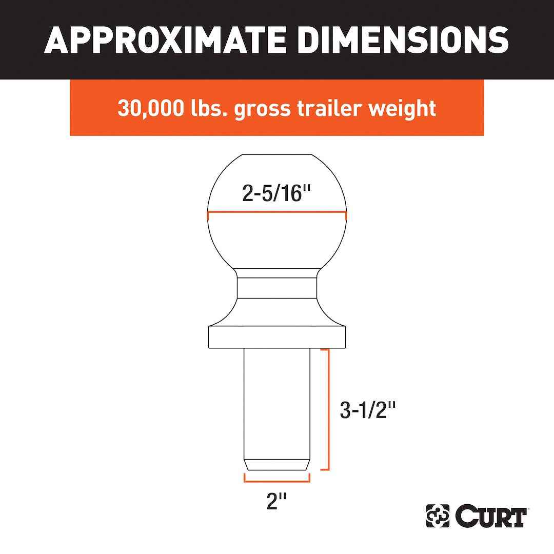 CURT Trailer Ball - 2-5/16 in, 2 in Shank, 30000 lb – 40088