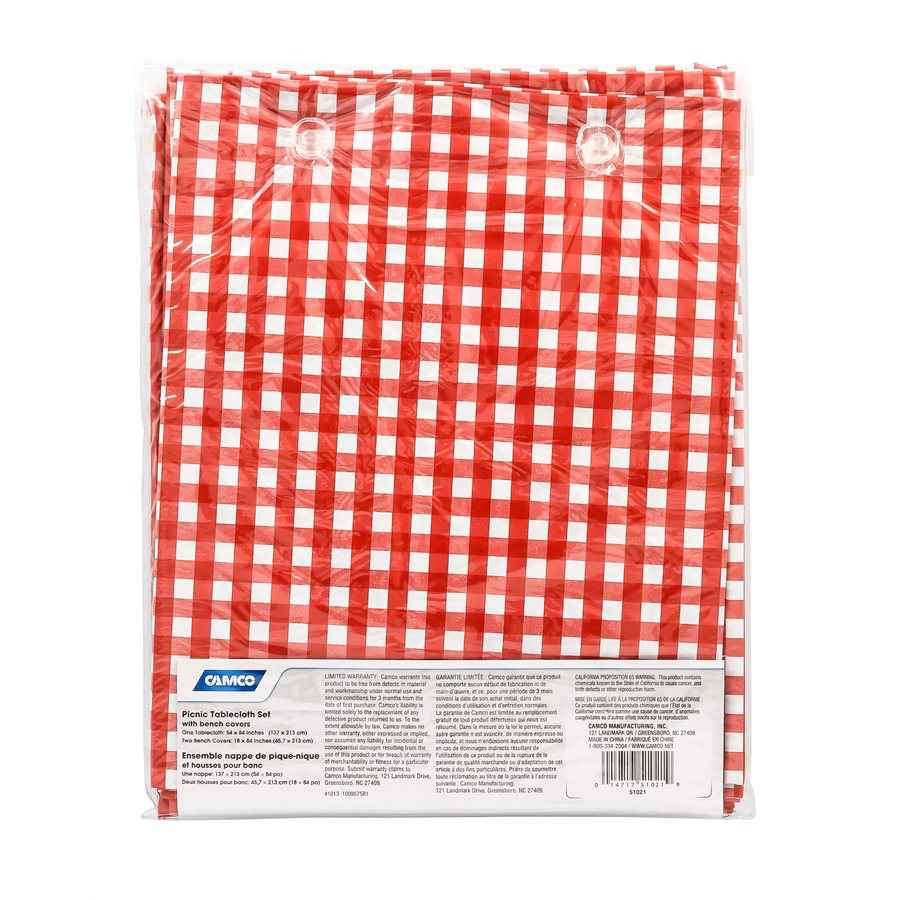 Camco 51021 Red-and-White 54-by-84-Inch Vinyl Tablecloth
