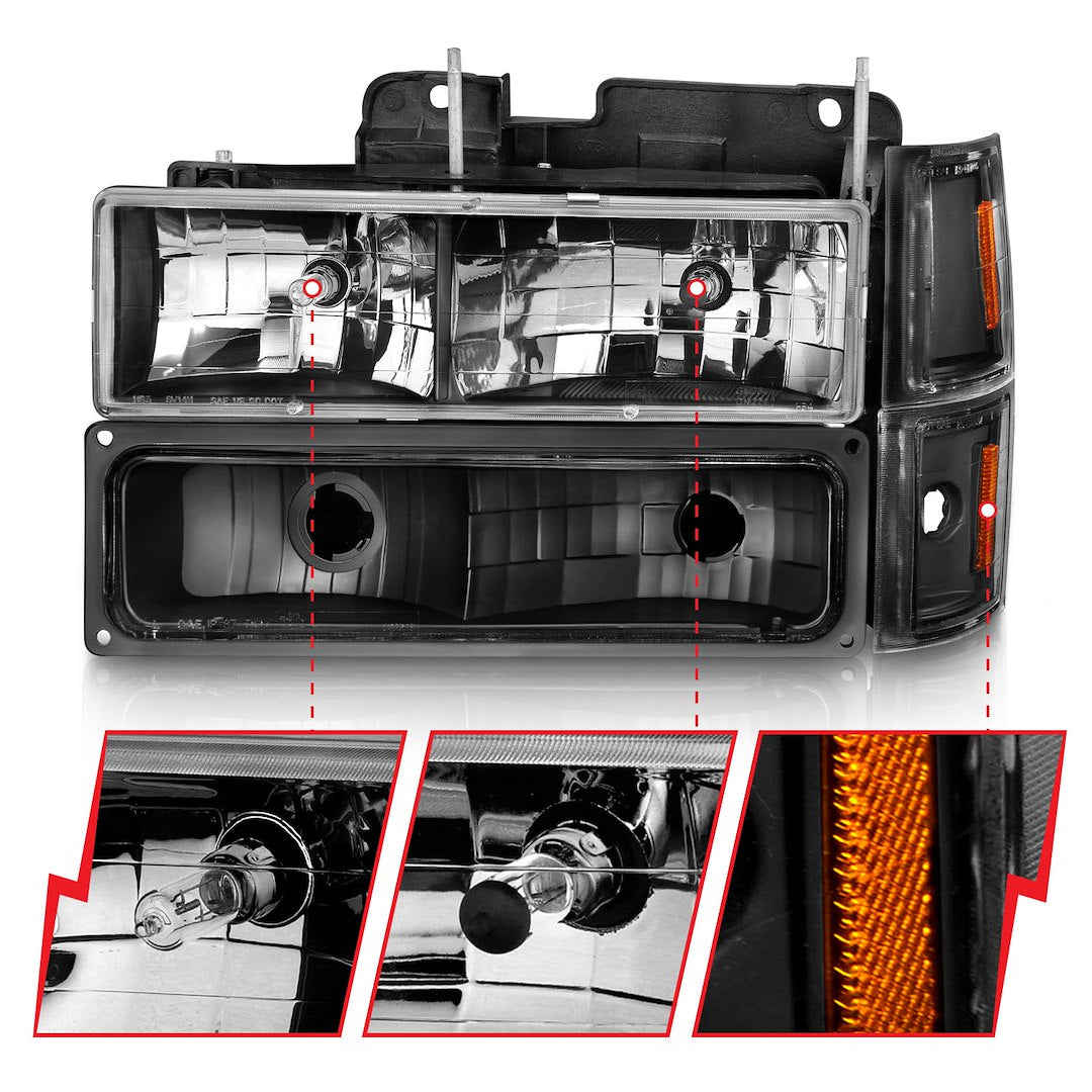 ANZO USA 111505 Eight-Piece Black Crystal Headlight Set - image 2