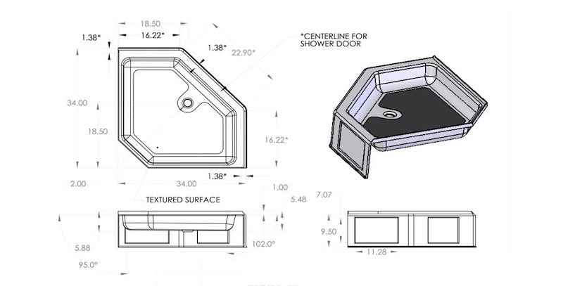 Specialty Recreation NSB3434WC 34" x 34" Neo Angle RV Shower Pan – image 2