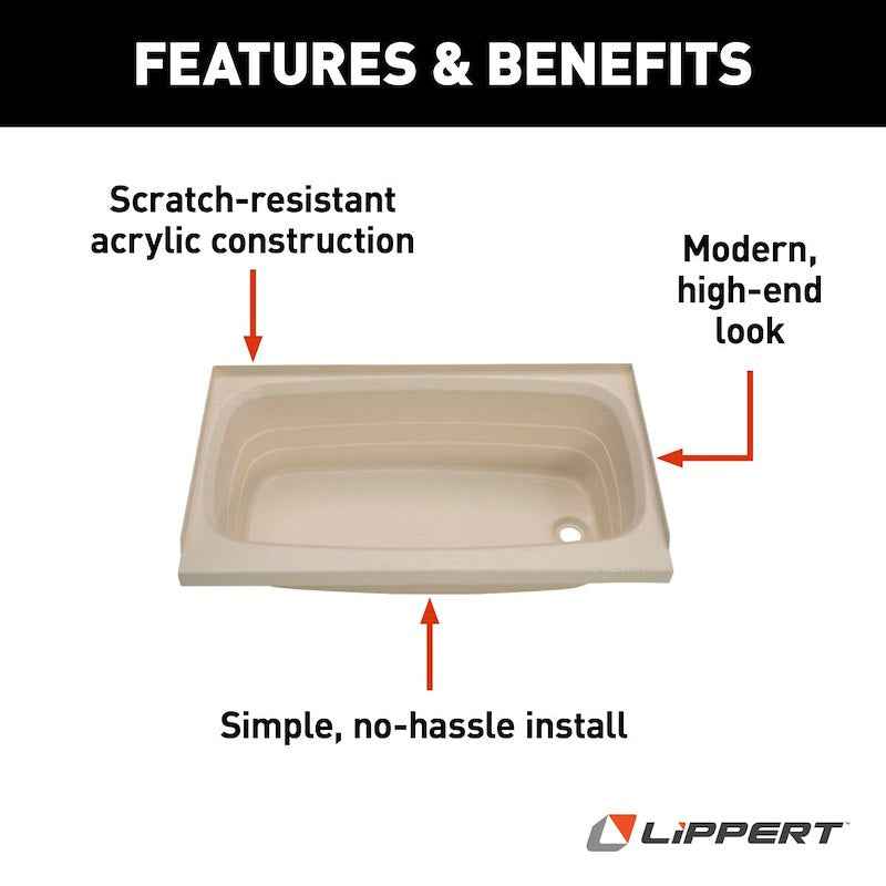 Lippert Components 209376 Lippert Better Bath 24" x 36" RV Bathtub, Right Hand Drain – image 3