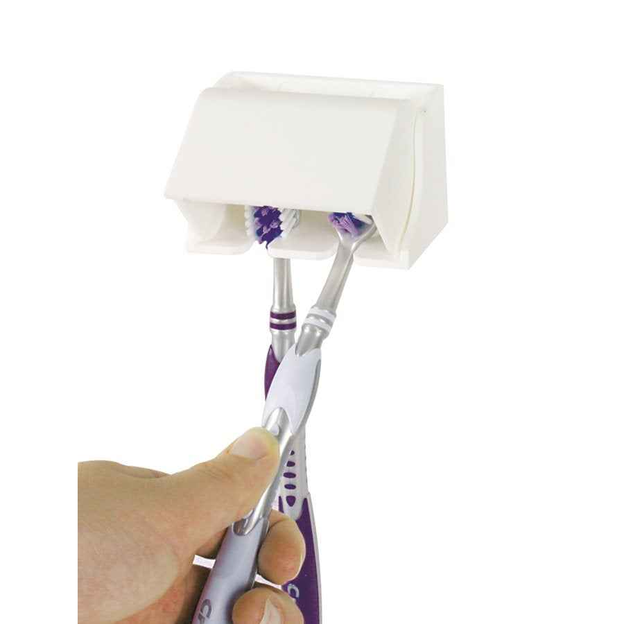 Camco 57203 White Covered Two-Toothbrush Holder