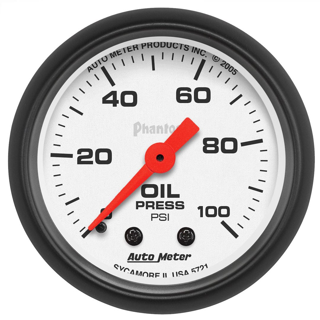 AutoMeter 5721 White Mechanical Oil Gauge, Black Bezel - image 1