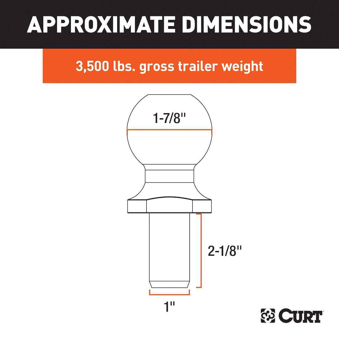 CURT 40002 1-7/8-Inch 3500-lb Hitch Ball, 2-1/8-Inch Shank