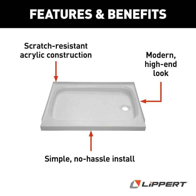 Lippert Components 210371 Lippert Better Bath 24" x 32" RV Shower Pan, Right-Hand Drain – image 2